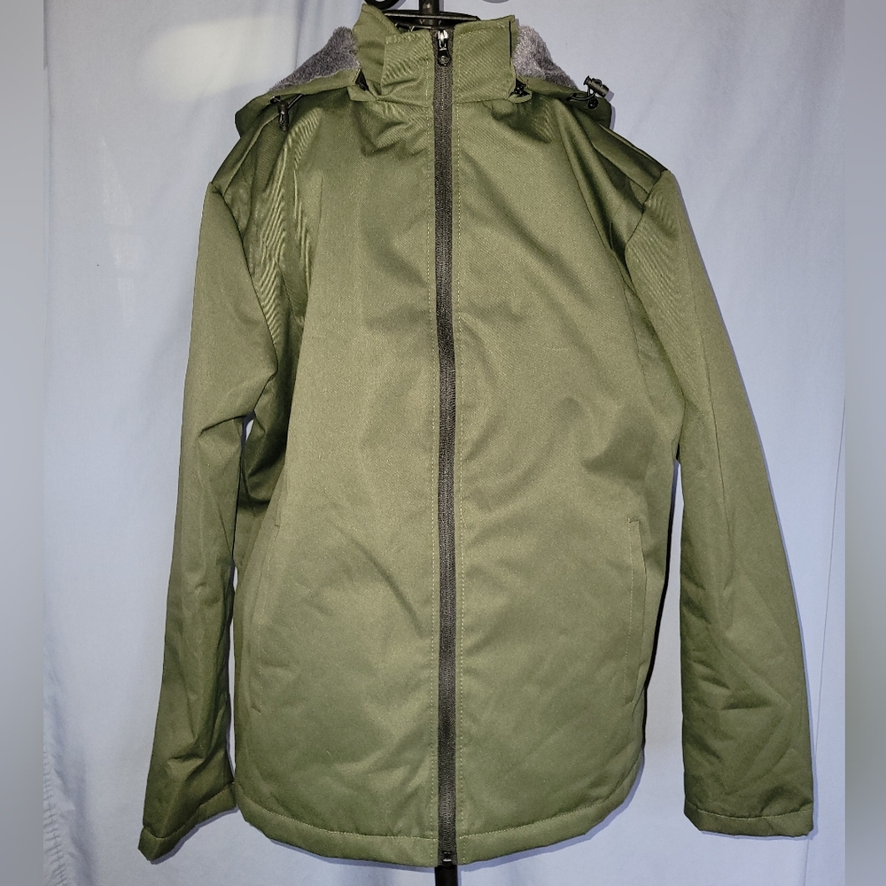 Olive/army Green Large Coat Fleece Lined Hooded Water Resistant Mens